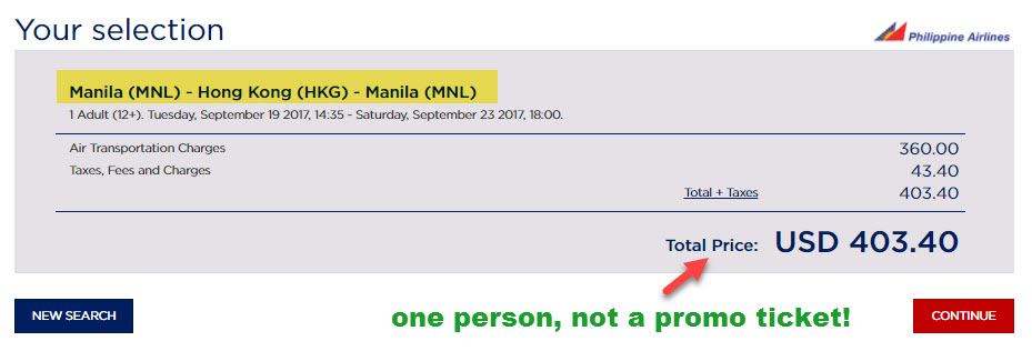 philippine airlines regular ticket price